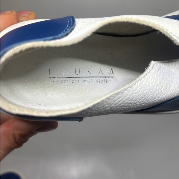 Luukaa White Blue Pebbled Leather Slip-On Sneaker Casual Artsy Sz EU 36 US 5.5-6 - Picture 11 of 11